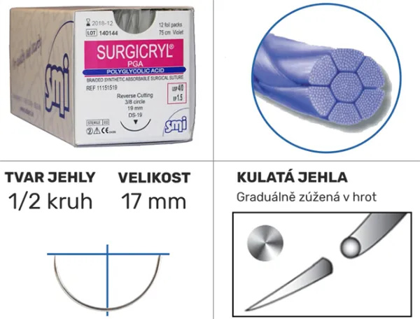 Šití Surgicryl PGA violet 1/2HR 17mm 75cm 5/0 