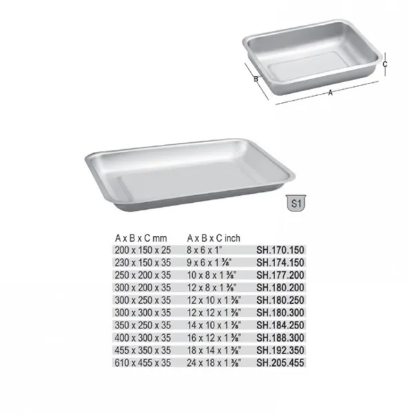 Mělký tác z nerezové oceli 230 x 150 x 35mm