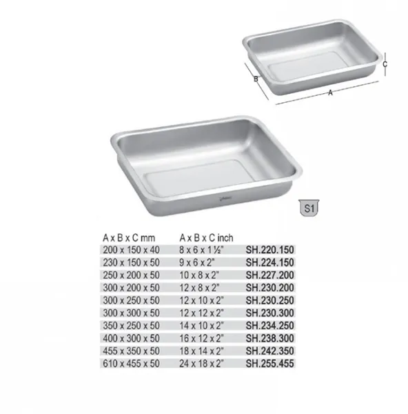Hluboký tác z nerezové oceli 350 x 250 x 50mm