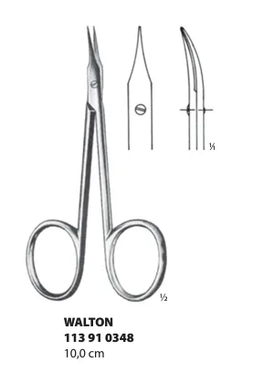 Walton nůžky jemné hrotnaté zahnuté; 10,0 cm