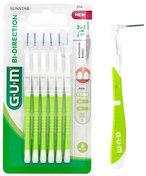 GUM Bi-Direction 0,7 mezizub. kartáčky 6ks - bílé (zelené)