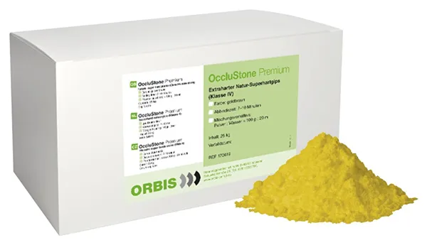 ORBIS Occlustone Premium, super tvrdá sádra třídy 4, zlatohněná, karton 25 kg
