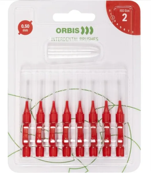 ORBIS mezizubní kartáček, 0,5 mm, barva červená, 8 ks