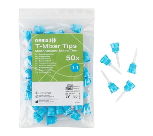 ORBIS T-Mixer Míchací kanyly modrá / bílá špičatá, balení 50 ks