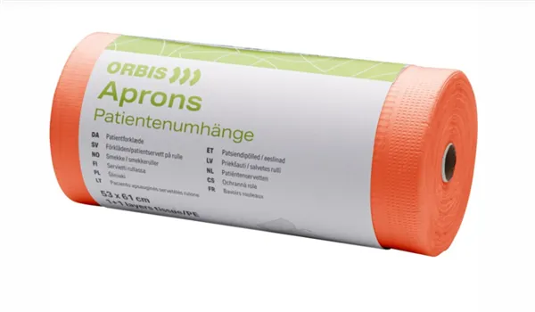 ORBIS Roušky pro pacienty v roli vázací, papír/fólie, oranžová 61x53cm 80útržků
