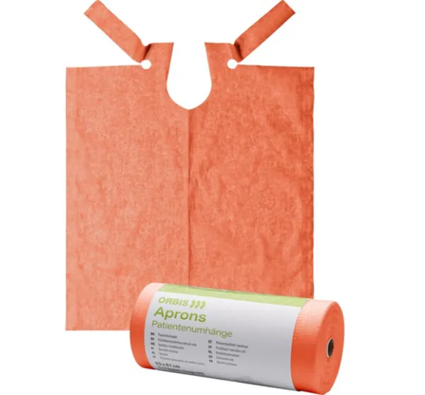 ORBIS Roušky pro pacienty v roli vázací, papír/fólie, oranžová 61x53cm 80útržků