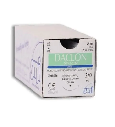 Šití Daclon nylon blue DS16, EP1,5, USP 4/0 75cm, 12ks